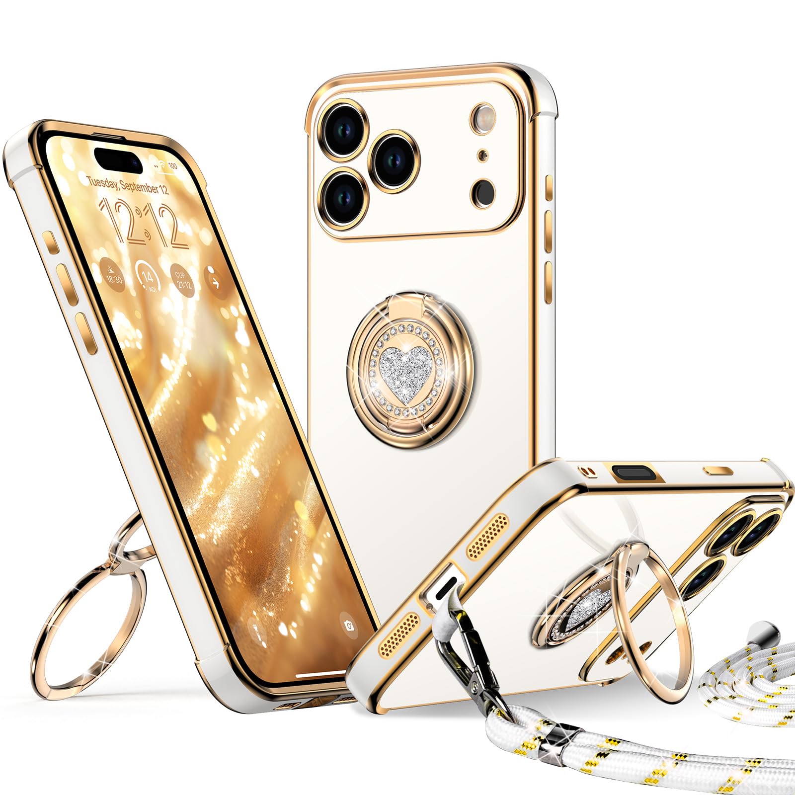 XYZ for iPhone 17 Pro Max Case with Stand, Double Ring Holder Case